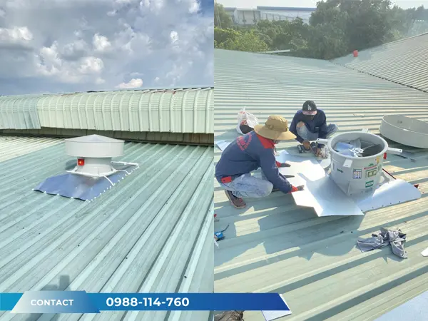 Hình Ảnh Lắp Quạt Hút Mái Nhà Xưởng